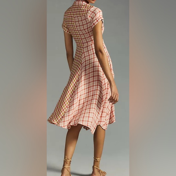 Anthropologie Plaid Wrap Dress in Pink and Yellow. XS please see photo for flaw - Picture 6 of 9